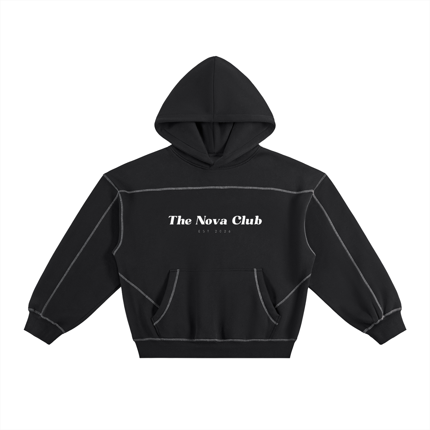 The Nova Club Contrast-Stitched Boxy Fleece Hoodie
